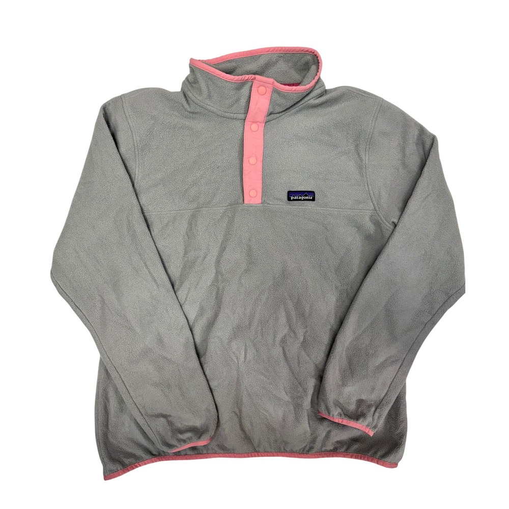 Patagonia Women XL Micro D Snap-T Fleece Pullover Gray Pink